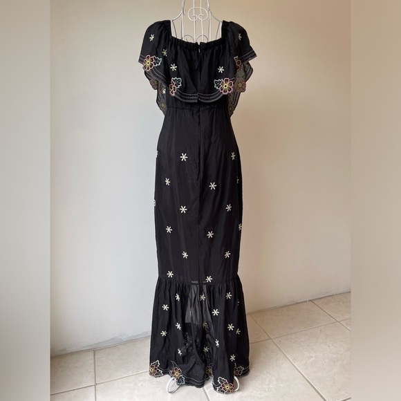 RTR Alice McCALL Honeycomb Daisy Embroidered Maxi Dress off shoulder black SZ 2 - Picture 3 of 11